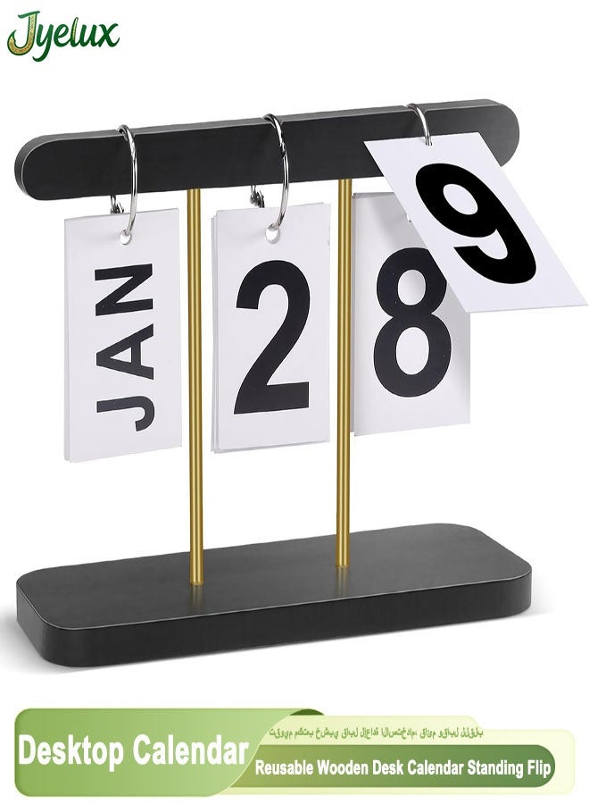 Jyelux Desktop Calendar, Wooden Flip Calendar, Reusable Wooden Desk Calendar Standing Flip, Countdown Daily Desk Desktop Accessories for Office Home Classroom Display Decor (Black) - Image 1