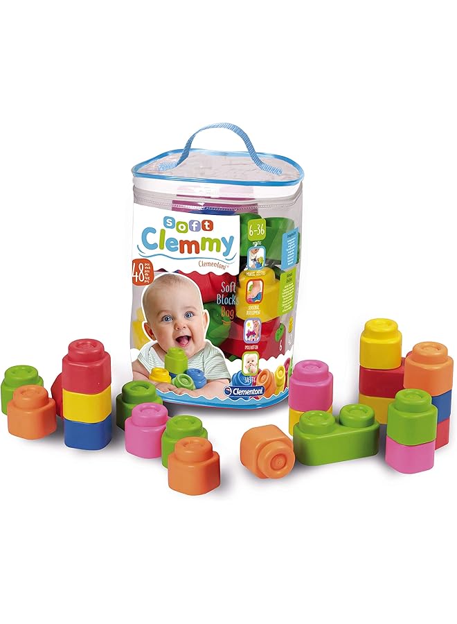 Clementoni Soft Clemmy Blocks Bag With 48 Bricks For Age 6 Months Plus Years Old  - Image 1
