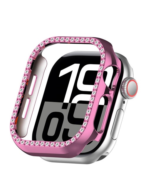 Bling Case for Apple Watch Series 10 46mm, Glitter Hard PC Cover with Tempered Glass Screen Protector, Crystal Diamonds Bumper Film for Women Girls, Apple Watch Case Series 10 46mm-Pink