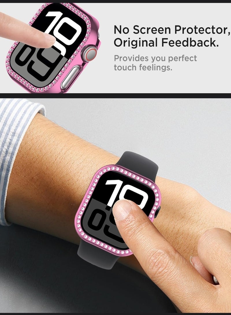 Bling Case for Apple Watch Series 10 46mm, Glitter Hard PC Cover with Tempered Glass Screen Protector, Crystal Diamonds Bumper Film for Women Girls, Apple Watch Case Series 10 46mm-Pink - Image 4