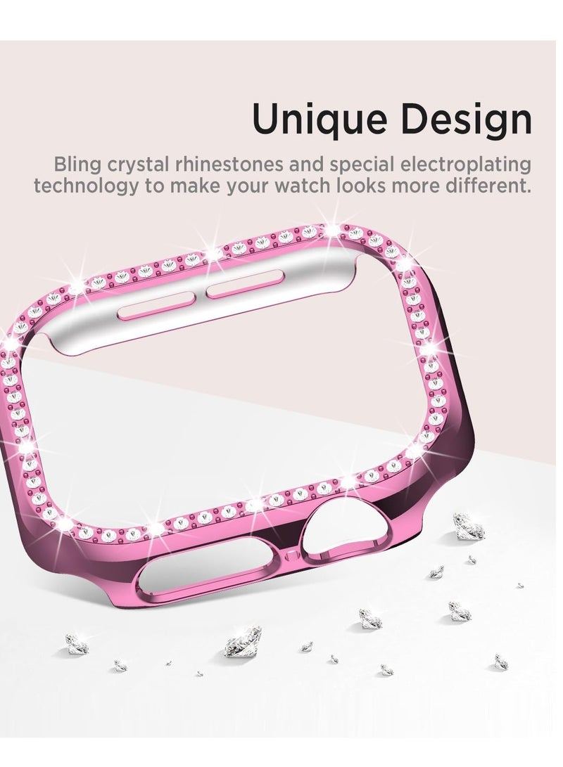 Bling Case for Apple Watch Series 10 46mm, Glitter Hard PC Cover with Tempered Glass Screen Protector, Crystal Diamonds Bumper Film for Women Girls, Apple Watch Case Series 10 46mm-Pink - Image 5