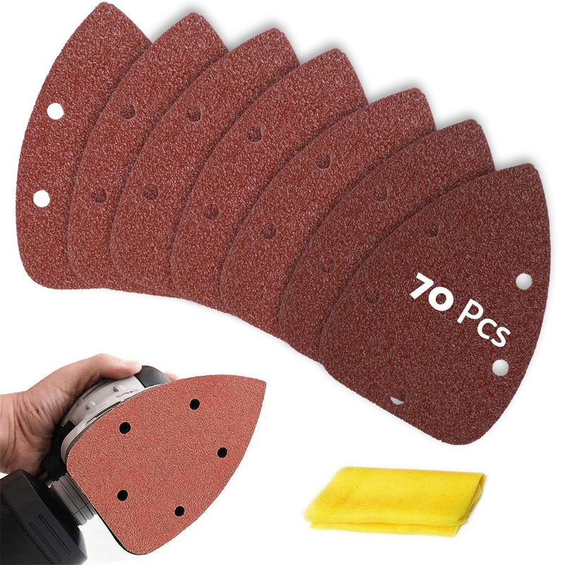 S&F STEAD & FAST Mouse Sander Sandpaper 70pcs, 40 60 80 100 150 240 320 Grit Mouse Sanding Pads, Ryobi Sander Replacement Pad, Detail Sand Paper with Tack Cloth - Image 1