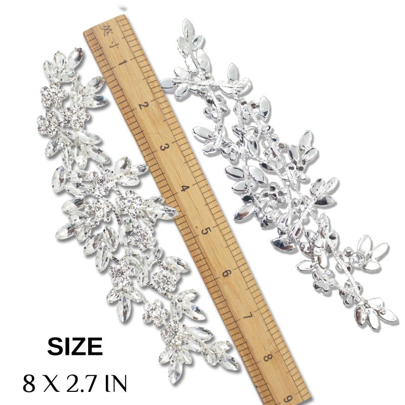 PEARLY JUN Rhinestone Applique Crystal Applique Patches DIY Beaded Bling Trim Sewing Clothes for Wedding Belt Craft Gowns Decoration Dresses Embellishments(YHZ00013-silver) - Image 2