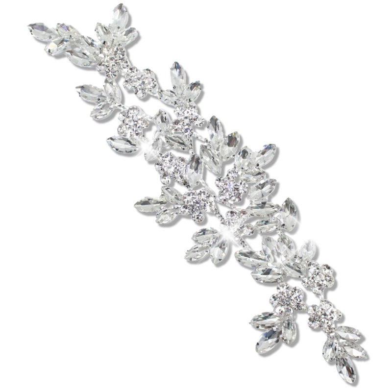 PEARLY JUN Rhinestone Applique Crystal Applique Patches DIY Beaded Bling Trim Sewing Clothes for Wedding Belt Craft Gowns Decoration Dresses Embellishments(YHZ00013-silver) - Image 1