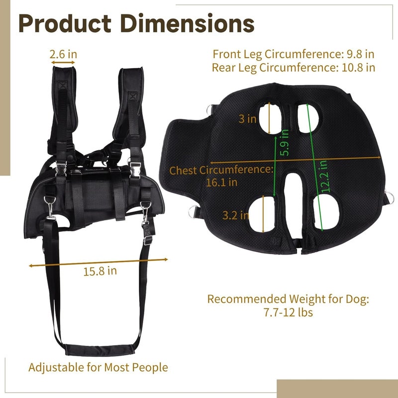 Multi-Carry Small Dog Travel Carrier, Spine-Friendly Horizontal Backpack with Legs-Out, Adjustable Straps for Hiking, Cycling, Black, M (7.7-12 Lbs) - Image 5