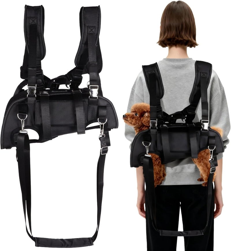 Multi-Carry Small Dog Travel Carrier, Spine-Friendly Horizontal Backpack with Legs-Out, Adjustable Straps for Hiking, Cycling, Black, M (7.7-12 Lbs) - Image 1