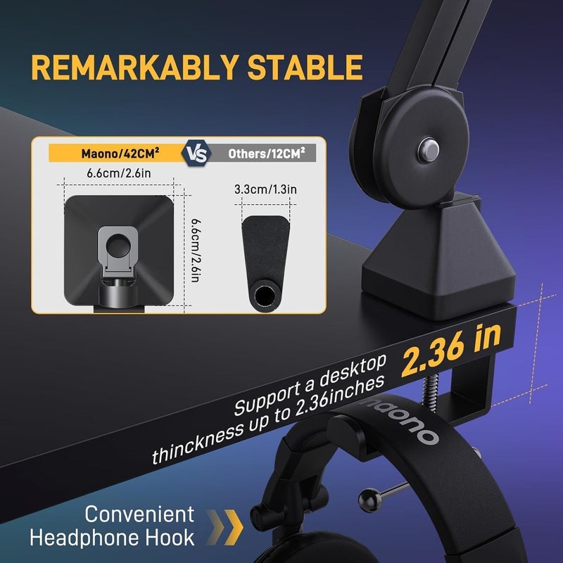 Maono BA37 Microphone Boom Arm Stand - Black - Image 2
