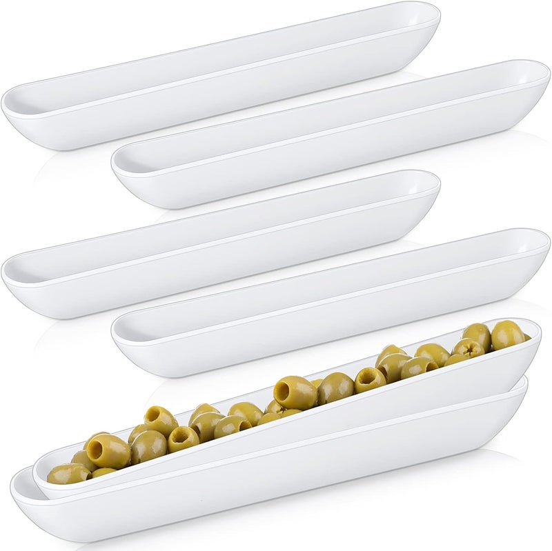 Rtteri 6 Pcs Olive Tray 13 White Olive Plate Long Narrow Serving Dishes for Entertaining Imitation Porcelain Cracker Tray Boat Cracker Holder Dishwasher Safe for Charcuterie Board Cheese Appetizers - Image 1