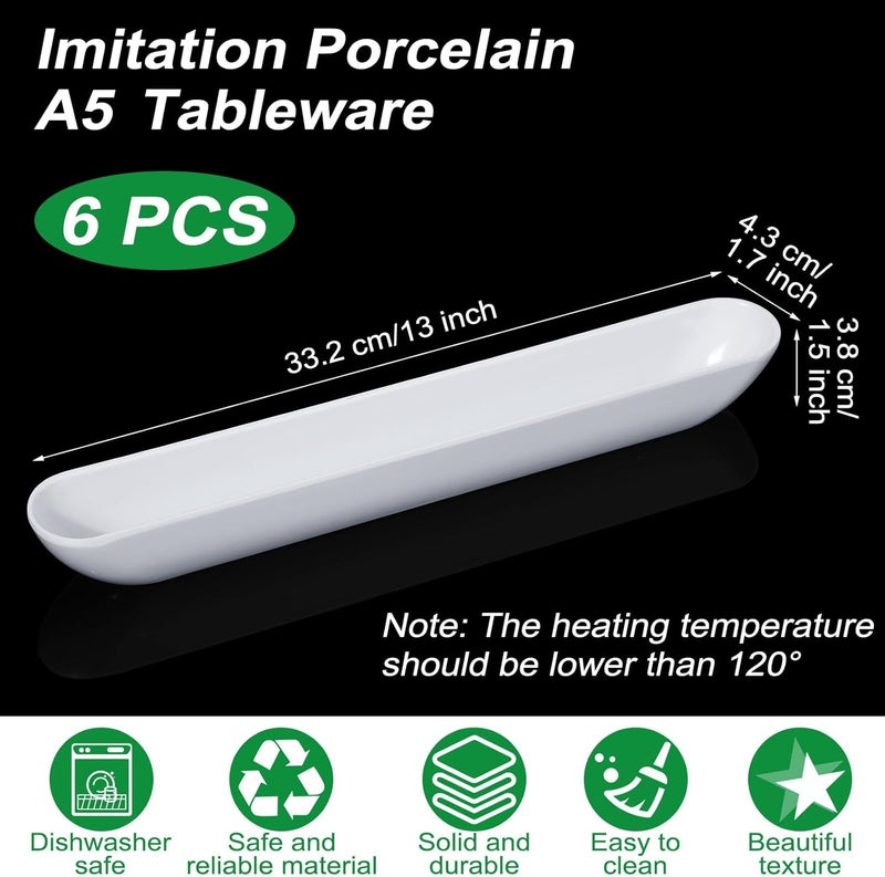 Rtteri 6 Pcs Olive Tray 13 White Olive Plate Long Narrow Serving Dishes for Entertaining Imitation Porcelain Cracker Tray Boat Cracker Holder Dishwasher Safe for Charcuterie Board Cheese Appetizers - Image 2