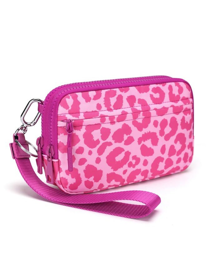 FODOKO Wristlet wallets for women Nylon Quilted Wallet with 4 Zippers,Travel Credit Card,Holder Cell Phone Organizer, Red Leopard - Image 1