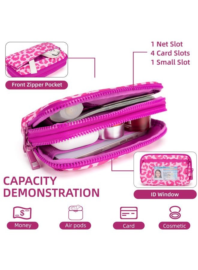 FODOKO Wristlet wallets for women Nylon Quilted Wallet with 4 Zippers,Travel Credit Card,Holder Cell Phone Organizer, Red Leopard - Image 4