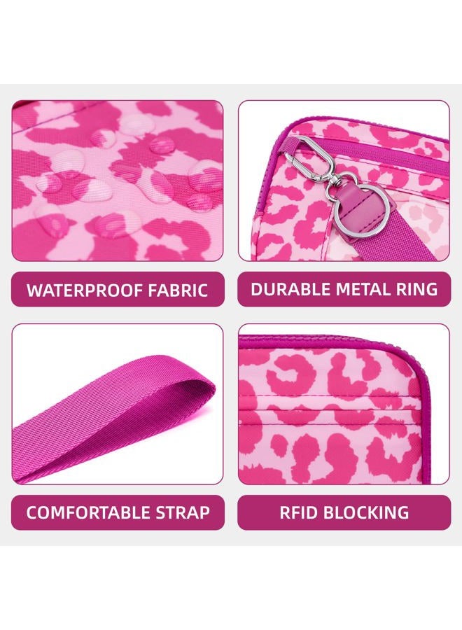 FODOKO Wristlet wallets for women Nylon Quilted Wallet with 4 Zippers,Travel Credit Card,Holder Cell Phone Organizer, Red Leopard - Image 5
