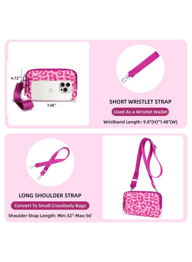FODOKO Wristlet wallets for women Nylon Quilted Wallet with 4 Zippers,Travel Credit Card,Holder Cell Phone Organizer, Red Leopard - Image 3