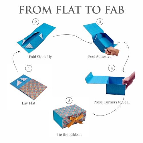 Boxotica Blue Patterned Small Gift Box – Foldable Rigid Hamper with Ribbon & Greeting Card, Reusable Keepsake Box for Dry Fruits, Weddings, Birthdays, Housewarming Return Gifts, Thambulam & Vratham Kits | 23.5×17×10 cm - Image 2