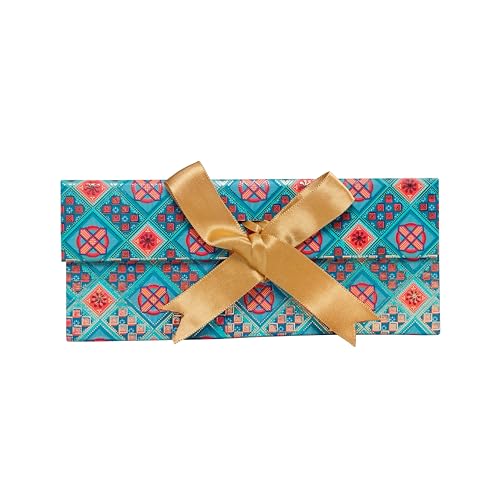 Boxotica Blue Patterned Small Gift Box – Foldable Rigid Hamper with Ribbon & Greeting Card, Reusable Keepsake Box for Dry Fruits, Weddings, Birthdays, Housewarming Return Gifts, Thambulam & Vratham Kits | 23.5×17×10 cm - Image 5