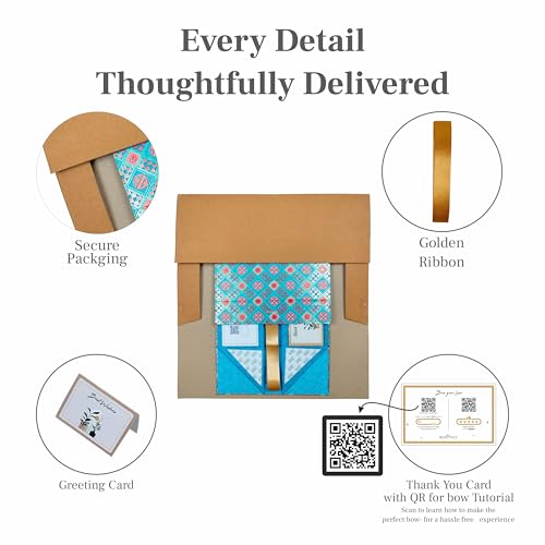 Boxotica Blue Patterned Small Gift Box – Foldable Rigid Hamper with Ribbon & Greeting Card, Reusable Keepsake Box for Dry Fruits, Weddings, Birthdays, Housewarming Return Gifts, Thambulam & Vratham Kits | 23.5×17×10 cm - Image 3
