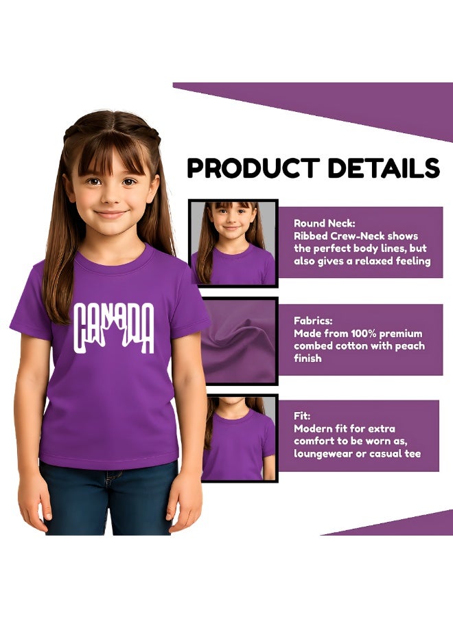 Canada Kids Girls Round Neck T-Shirt - Soft and Comfortable Cotton, Short Sleeve Tshirt - Perfect for Everyday Canadian Style - Image 4