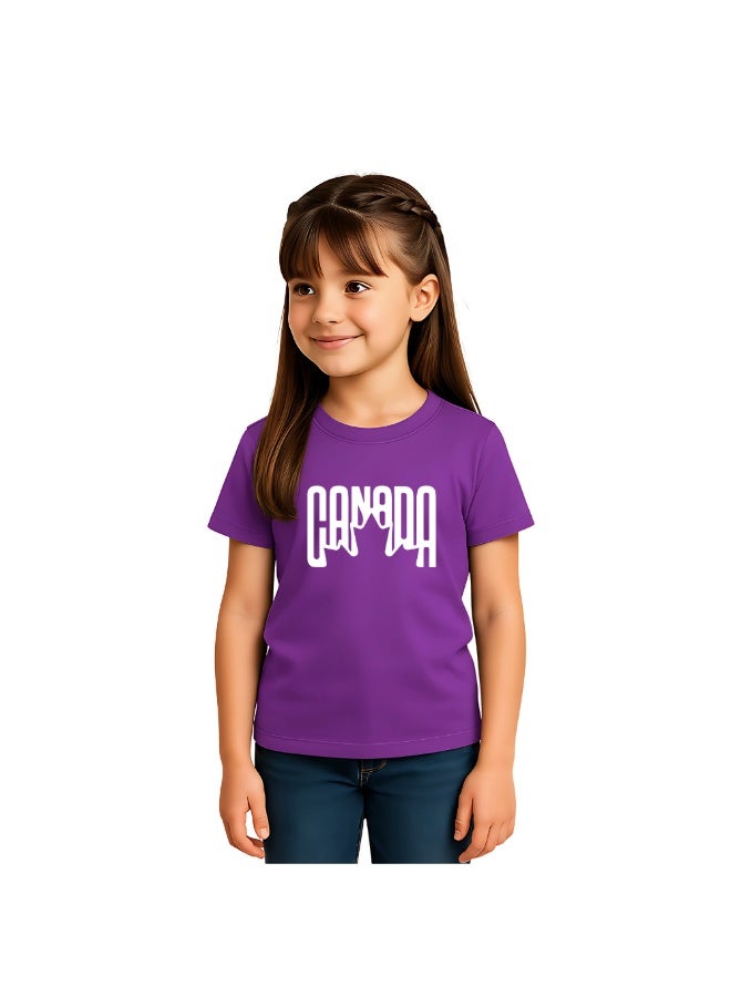 Canada Kids Girls Round Neck T-Shirt - Soft and Comfortable Cotton, Short Sleeve Tshirt - Perfect for Everyday Canadian Style - Image 3