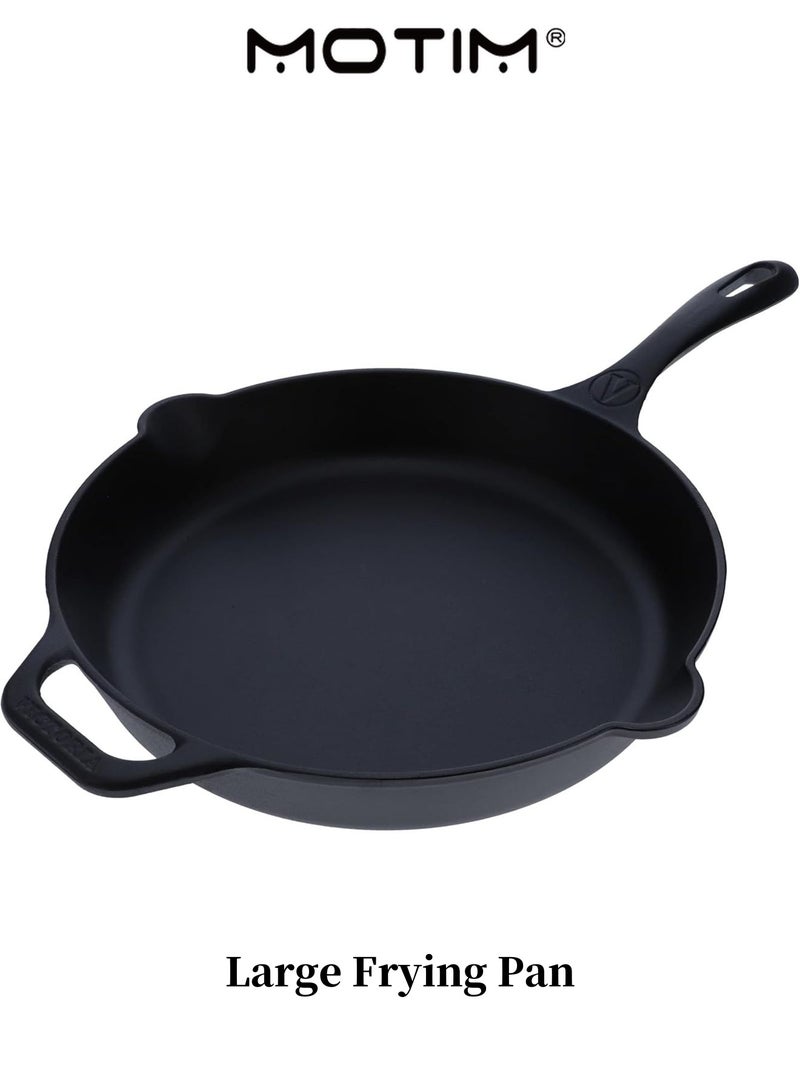 Motim Large Frying Pan Cast Iron Skillet with Helper Handle - Indoor and Outdoor Use - Grill Stovetop Induction Safe(12 Inch) - Image 1