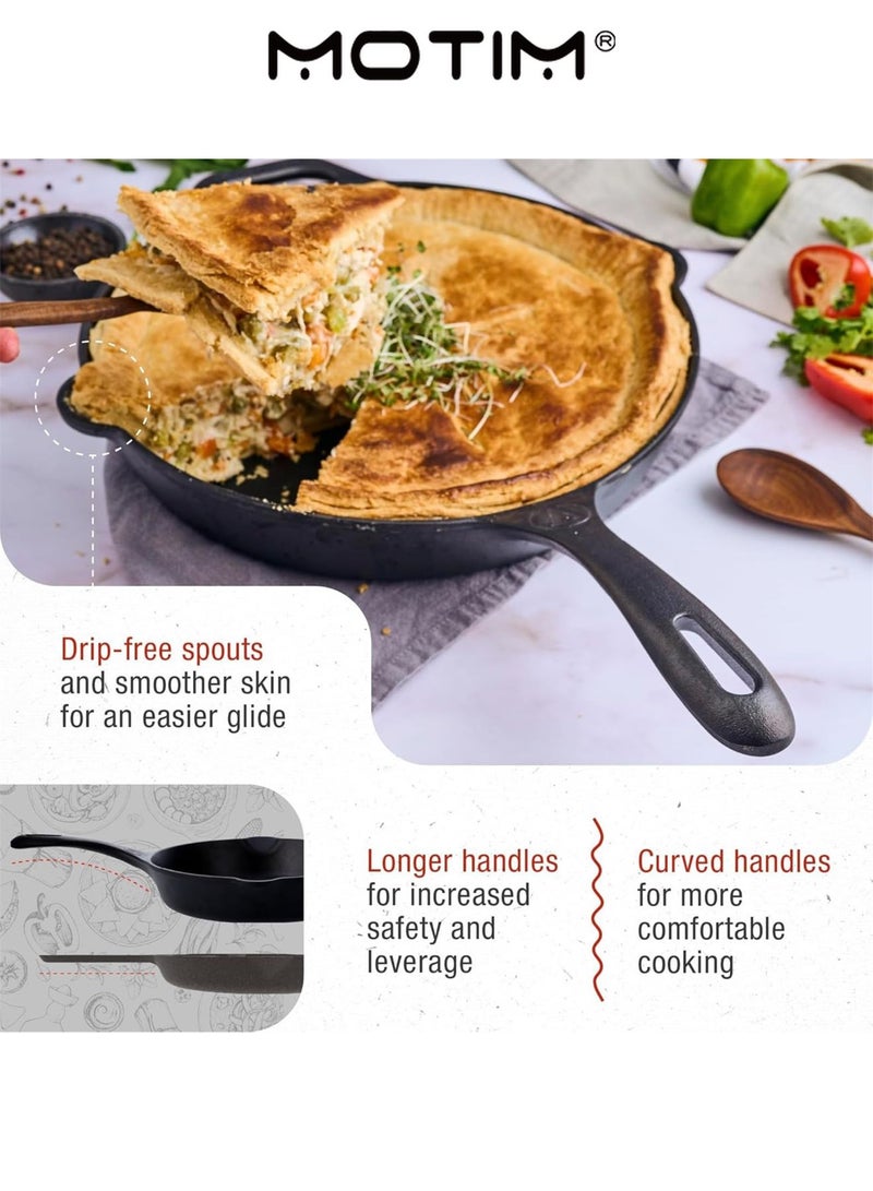 Motim Large Frying Pan Cast Iron Skillet with Helper Handle - Indoor and Outdoor Use - Grill Stovetop Induction Safe(12 Inch) - Image 2