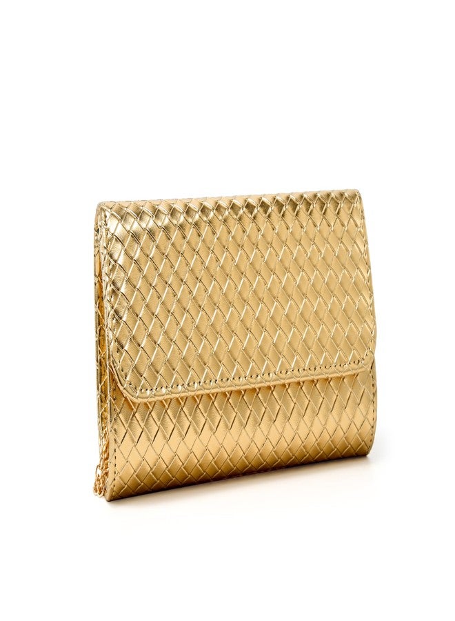 MUDUO Women's Woven Evening Bag Casual Leather Shoulder Handbag Fashion Crossbody Clutch Purse (BZ18-Gold) - Image 1