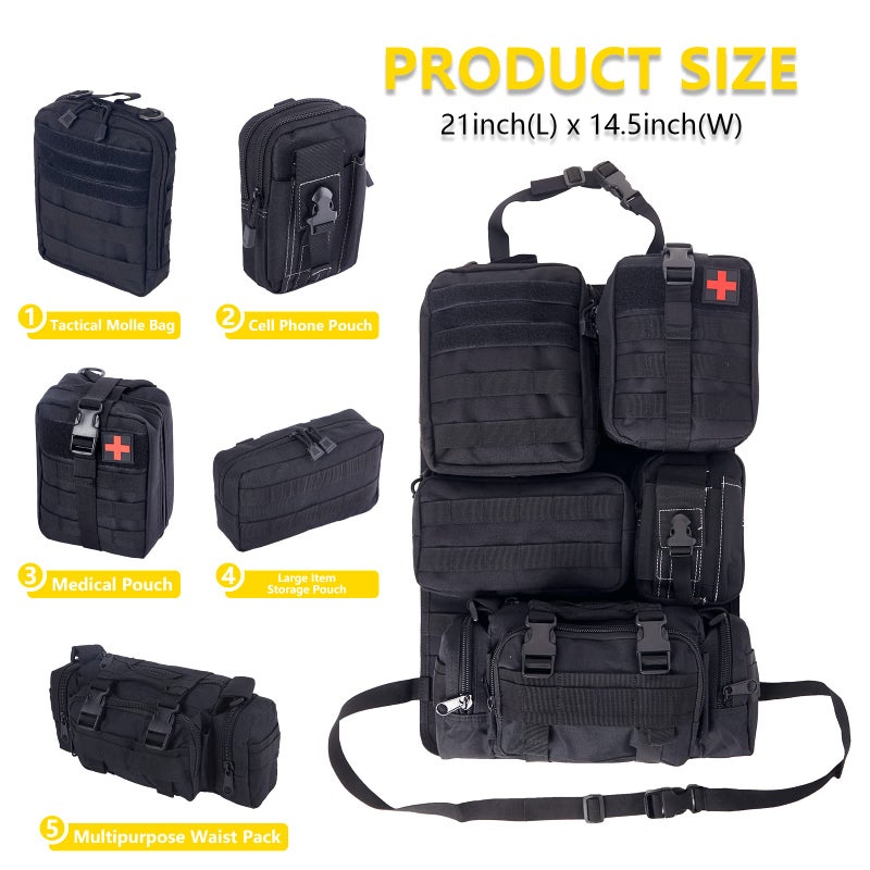 Jimikay Universal Tactical Seat â€‹Back Organizer Vehicle Molle Panel Organizer Storage Bag with 5 Detachable Molle Pouch for All Vehicel Such as Jeep,Truck,SUV, Car, Ford,Chevy,Toyota etc. (A model-Black) - Image 2