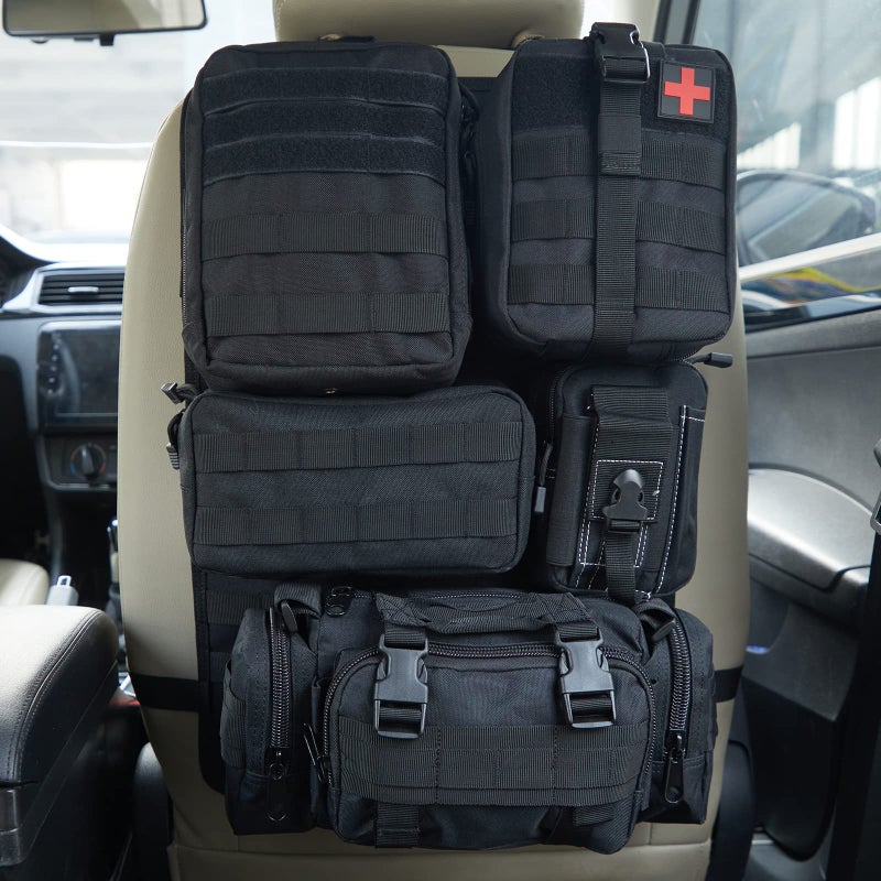 Jimikay Universal Tactical Seat â€‹Back Organizer Vehicle Molle Panel Organizer Storage Bag with 5 Detachable Molle Pouch for All Vehicel Such as Jeep,Truck,SUV, Car, Ford,Chevy,Toyota etc. (A model-Black) - Image 1