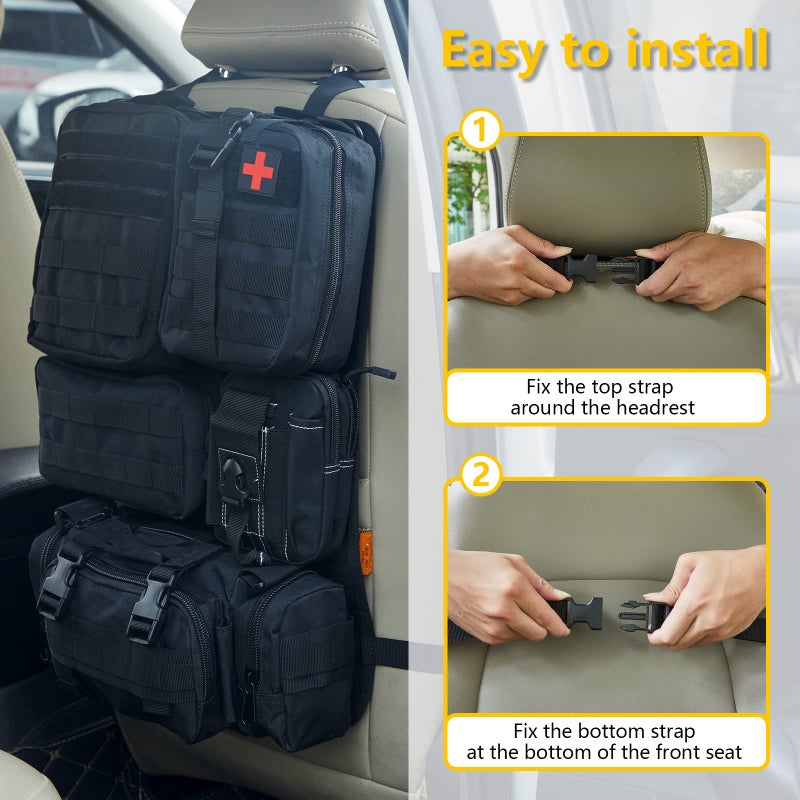 Jimikay Universal Tactical Seat â€‹Back Organizer Vehicle Molle Panel Organizer Storage Bag with 5 Detachable Molle Pouch for All Vehicel Such as Jeep,Truck,SUV, Car, Ford,Chevy,Toyota etc. (A model-Black) - Image 5