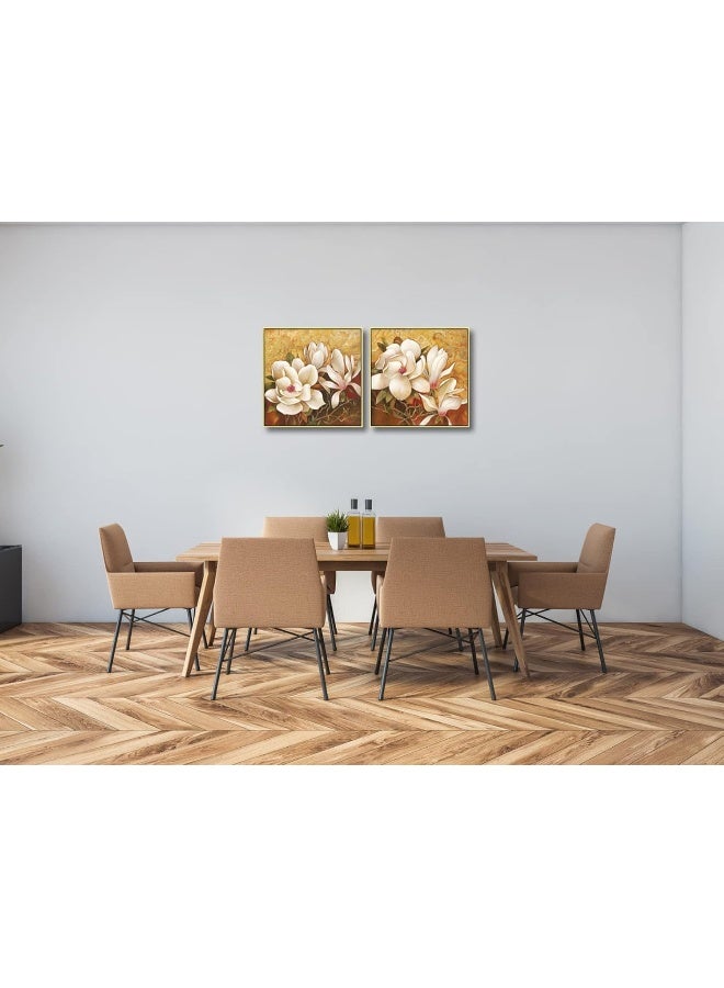 Pyradecor Large Gold Framed Magnolia Flowers 2 Panels Floral Canvas Prints - Image 3