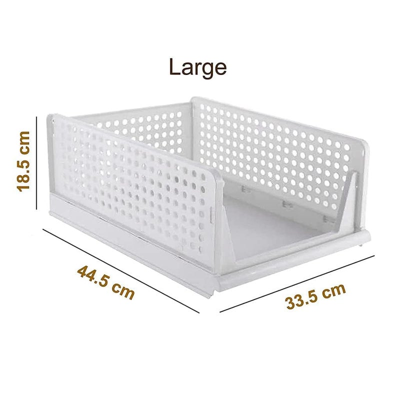 Aditya polymers polypropylene Pack of 4 PcsLarge Clothes Shirt Stacker Organizer Cupboard Foldable Stackable Multipurpose Adjustable Sliding Tray Basket 445x335x185 Cms Clothing White - Image 3
