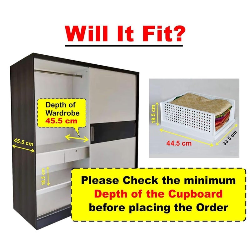 Aditya polymers polypropylene Pack of 4 PcsLarge Clothes Shirt Stacker Organizer Cupboard Foldable Stackable Multipurpose Adjustable Sliding Tray Basket 445x335x185 Cms Clothing White - Image 4