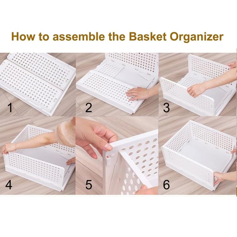 Aditya polymers polypropylene Pack of 4 PcsLarge Clothes Shirt Stacker Organizer Cupboard Foldable Stackable Multipurpose Adjustable Sliding Tray Basket 445x335x185 Cms Clothing White - Image 5