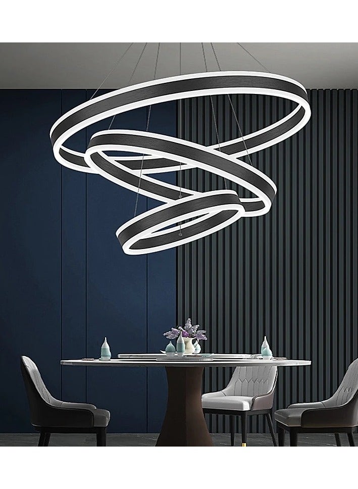 FAMI LIGHTS Modern 3 Rings LED Circle Pendant Chandeliers Dimmable with Remote Control 3 Color Hanging light Adjustable for Living room Bedroom Kitchen Dining Office (Black, 60cm 40cm 20cm) - Image 2