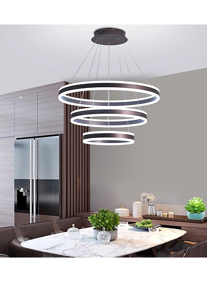 FAMI LIGHTS Modern 3 Rings LED Circle Pendant Chandeliers Dimmable with Remote Control 3 Color Hanging light Adjustable for Living room Bedroom Kitchen Dining Office (Black, 60cm 40cm 20cm) - Image 3