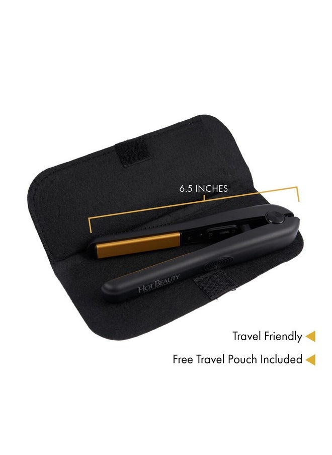 Hot Beauty - Professional Ceramic Mini Flat Iron 12 Antifrizz Fast Heating Versatile Styling For Curly & Straight Hair Ideal For Traveling With Travel Pouch (Black) - Image 1