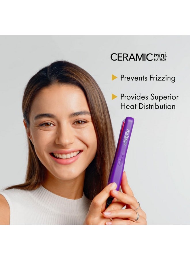 Hot Beauty - Professional Ceramic Mini Flat Iron 12 Antifrizz Fast Heating Versatile Styling For Curly & Straight Hair Ideal For Traveling With Travel Pouch (Black) - Image 1