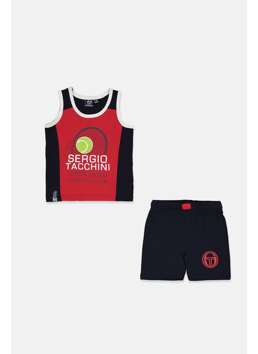 Sergio Tacchini Toddler Boys 2,Pcs Set Sleeveless Graphic Tank Top And Pull On Shorts, Red and Navy  - Image 1