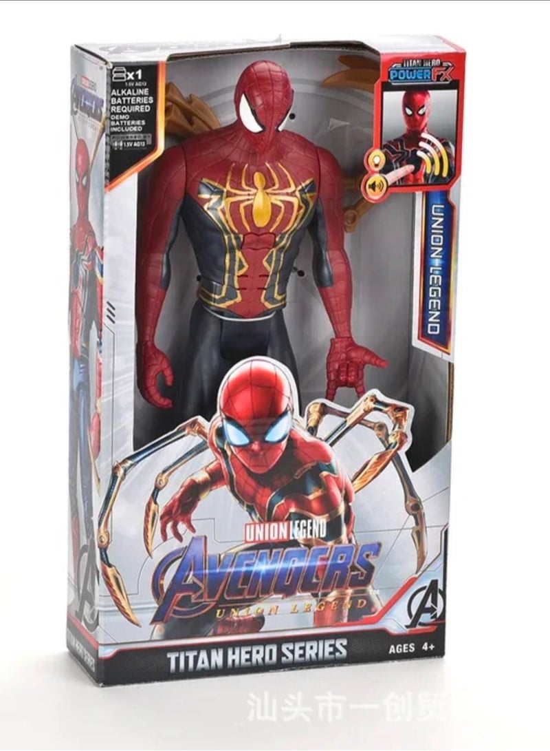 Spider-Man Superhero 30cm Collectible Figure – 12 Inch Titan Hero Series Toy with Lights & Sound | Marvel Union Legend Iron Spider Action Figure with Mechanical Claw Accessories | Best Gift for Kids Birthday, Eid, Christmas Ages 4+