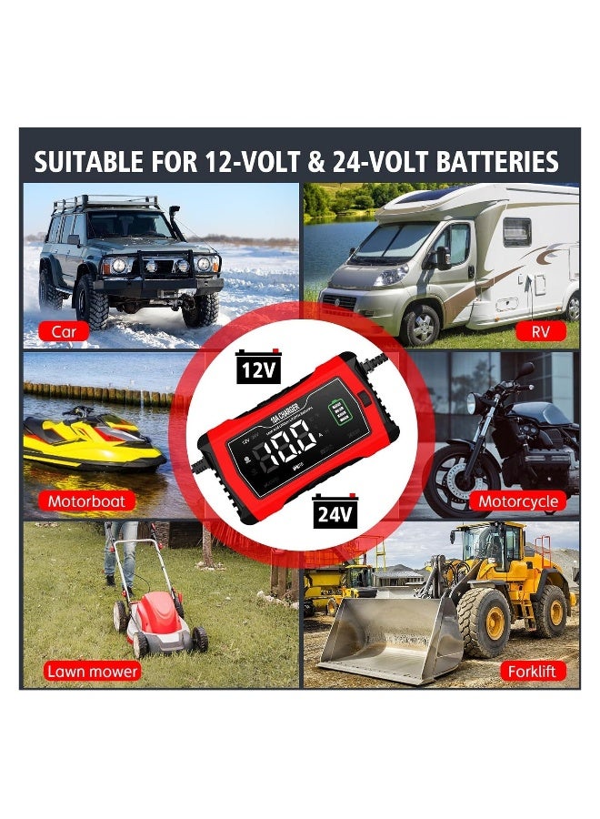 Battery Charger, Trickle Charger, 10-Amp 12V and 24V Smart Car Battery Charger, Battery Maintainer and Desulfator, for Car Motorcycle Lawn Mower..Lithium, LiFePO4, Lead Acid (AGM/Gel/SLA) - Image 4