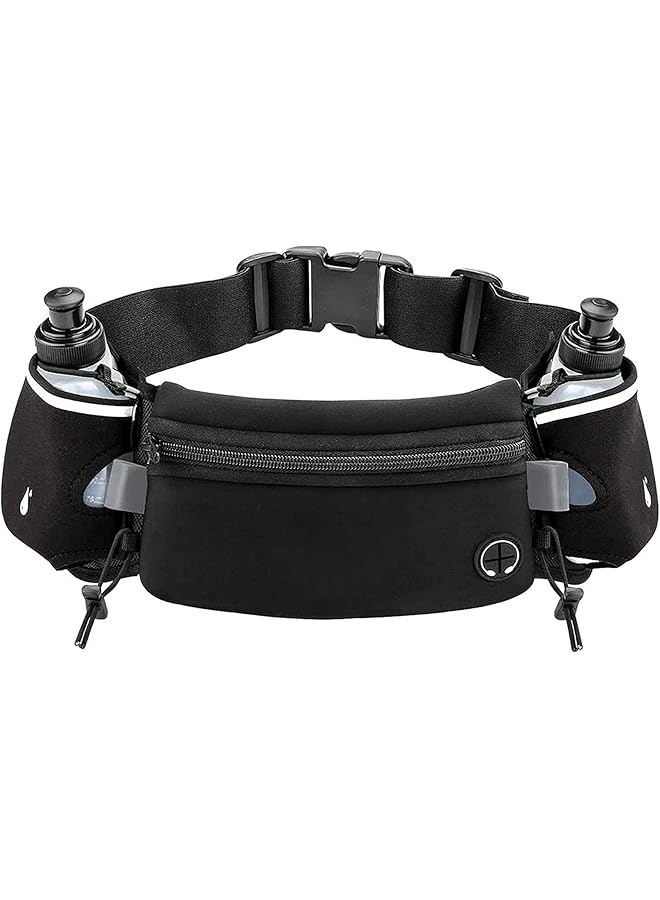 PROMASS promass Fanny Pack with 2pcs Water Bottle and Adjustable Hydration Belt Hiking Waist Packs for Walking Running Lumbar Pack fit for 6.5 Inch iPhone iPod Samsung Phones, Black - Image 1