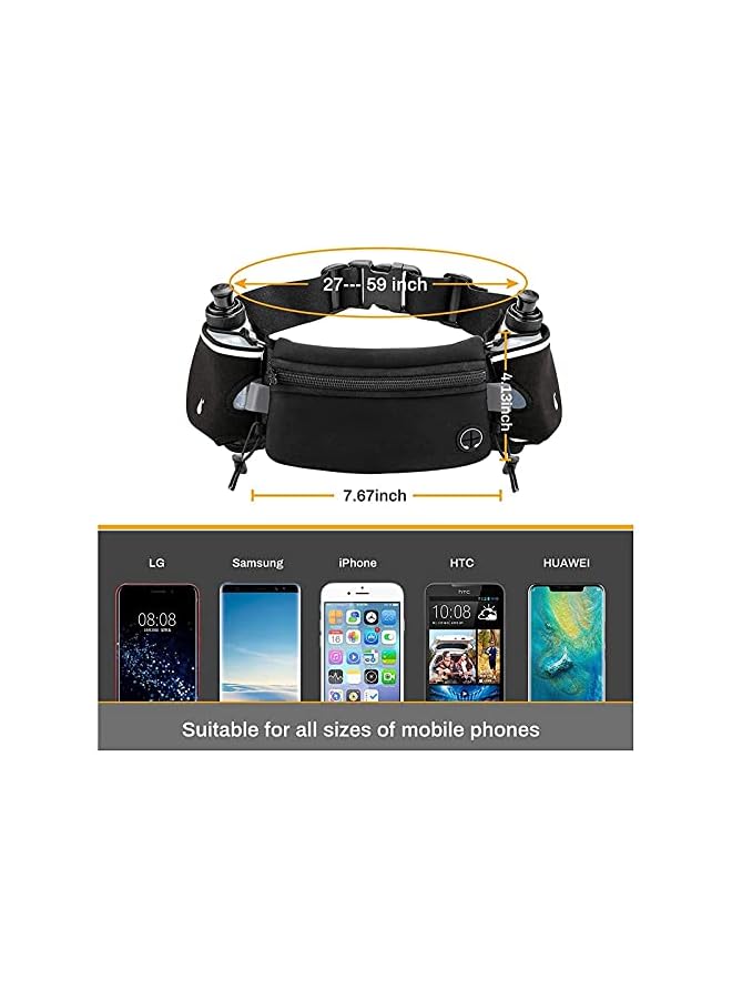 PROMASS promass Fanny Pack with 2pcs Water Bottle and Adjustable Hydration Belt Hiking Waist Packs for Walking Running Lumbar Pack fit for 6.5 Inch iPhone iPod Samsung Phones, Black - Image 4
