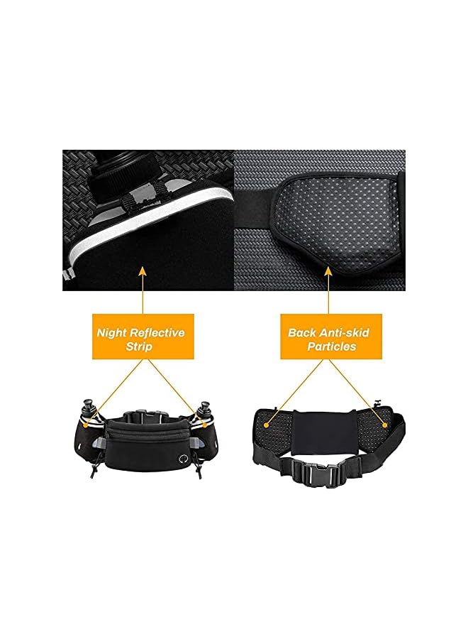 PROMASS promass Fanny Pack with 2pcs Water Bottle and Adjustable Hydration Belt Hiking Waist Packs for Walking Running Lumbar Pack fit for 6.5 Inch iPhone iPod Samsung Phones, Black - Image 5