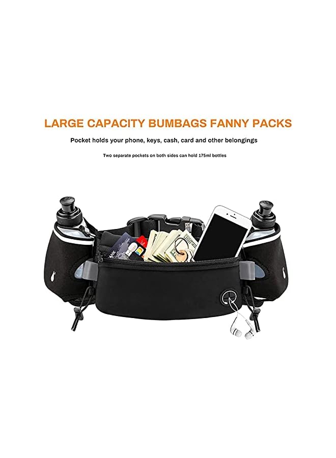 PROMASS promass Fanny Pack with 2pcs Water Bottle and Adjustable Hydration Belt Hiking Waist Packs for Walking Running Lumbar Pack fit for 6.5 Inch iPhone iPod Samsung Phones, Black - Image 3