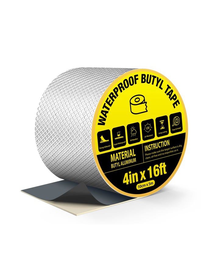 360Tronics Aluminum Butyl Tape, Outdoor Waterproof Leak Repair Tape, Permanent Leak Proof All Weather Patch, UV Resistant VOC-Free for Pipe RV Awning Sail Roof Window Sealing 3.9 inch x 16 feet - Image 1