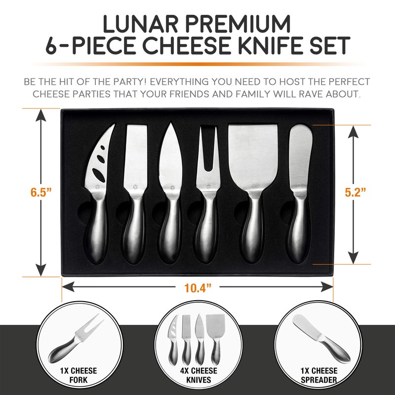ICOSA Living Lunar 6-Piece Cheese Knife Set - Premium Stainless Steel Cheese Knives Collection - Charcuterie Board Accessories Gift Ready w/ 15 Festive Recipes - Image 2