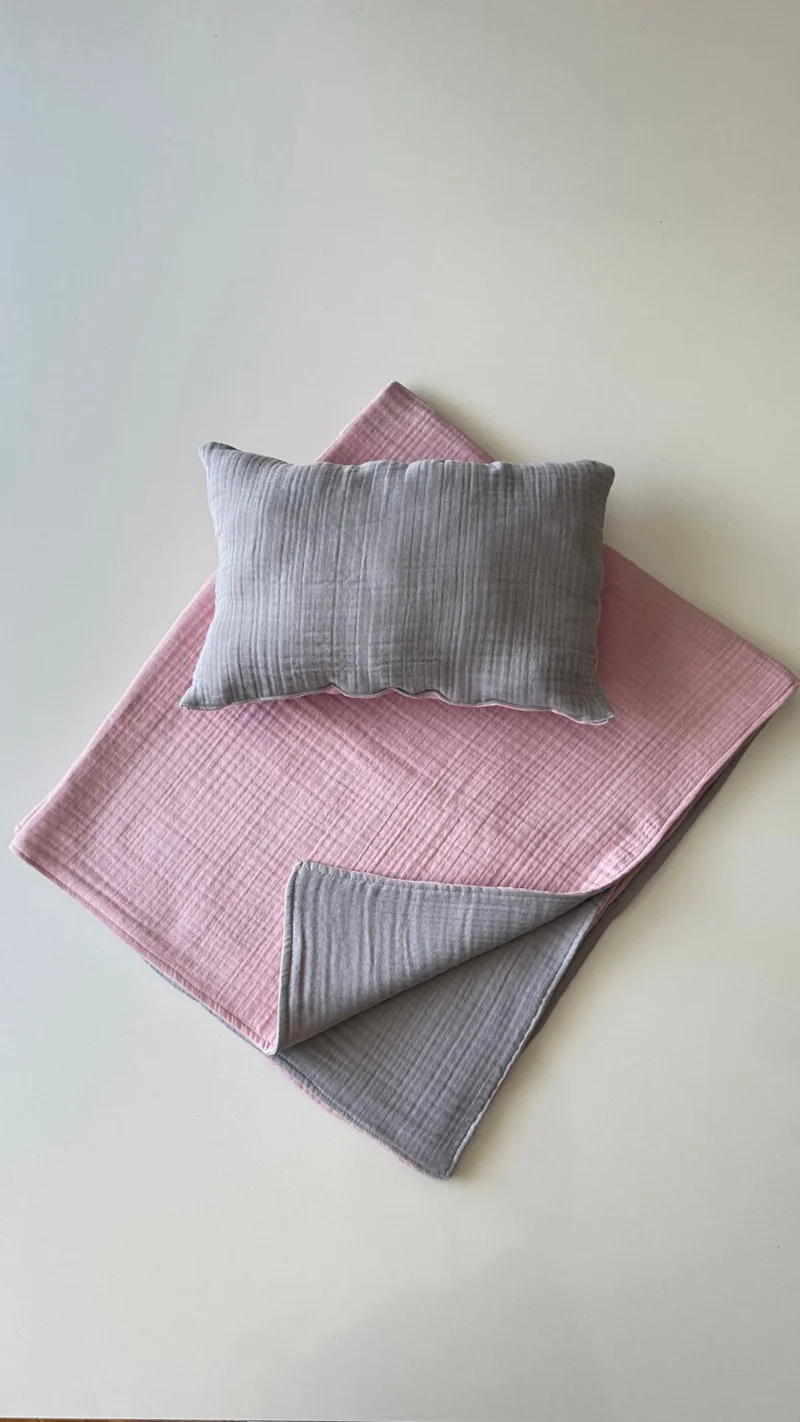 Giz Giyim Giz Clothing Double-Sided 8-Ply Muslin Baby Blanket and Pillow Set, 100% Cotton, Winter, Breathable