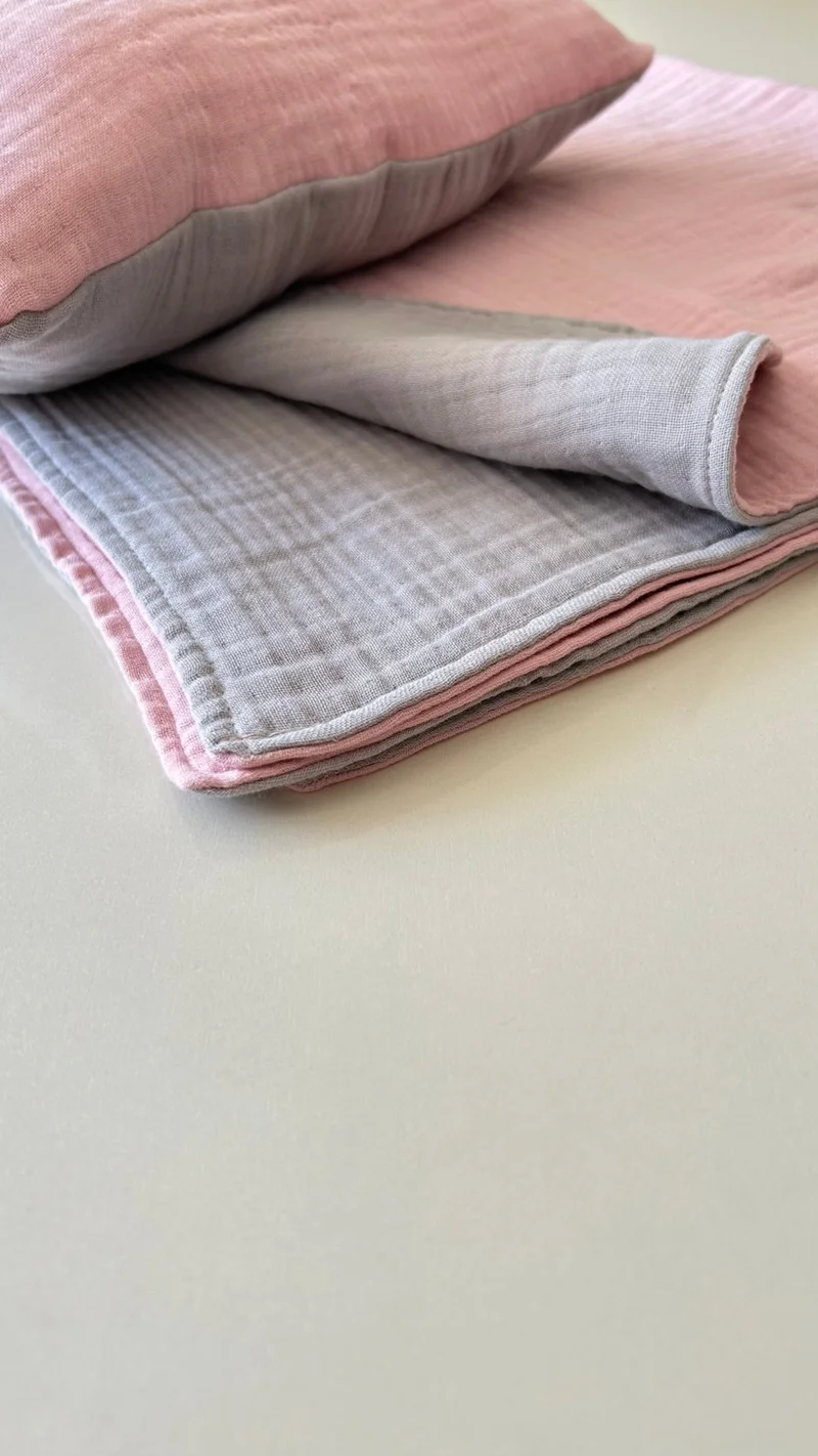 Giz Giyim Giz Clothing Double-Sided 8-Ply Muslin Baby Blanket and Pillow Set, 100% Cotton, Winter, Breathable