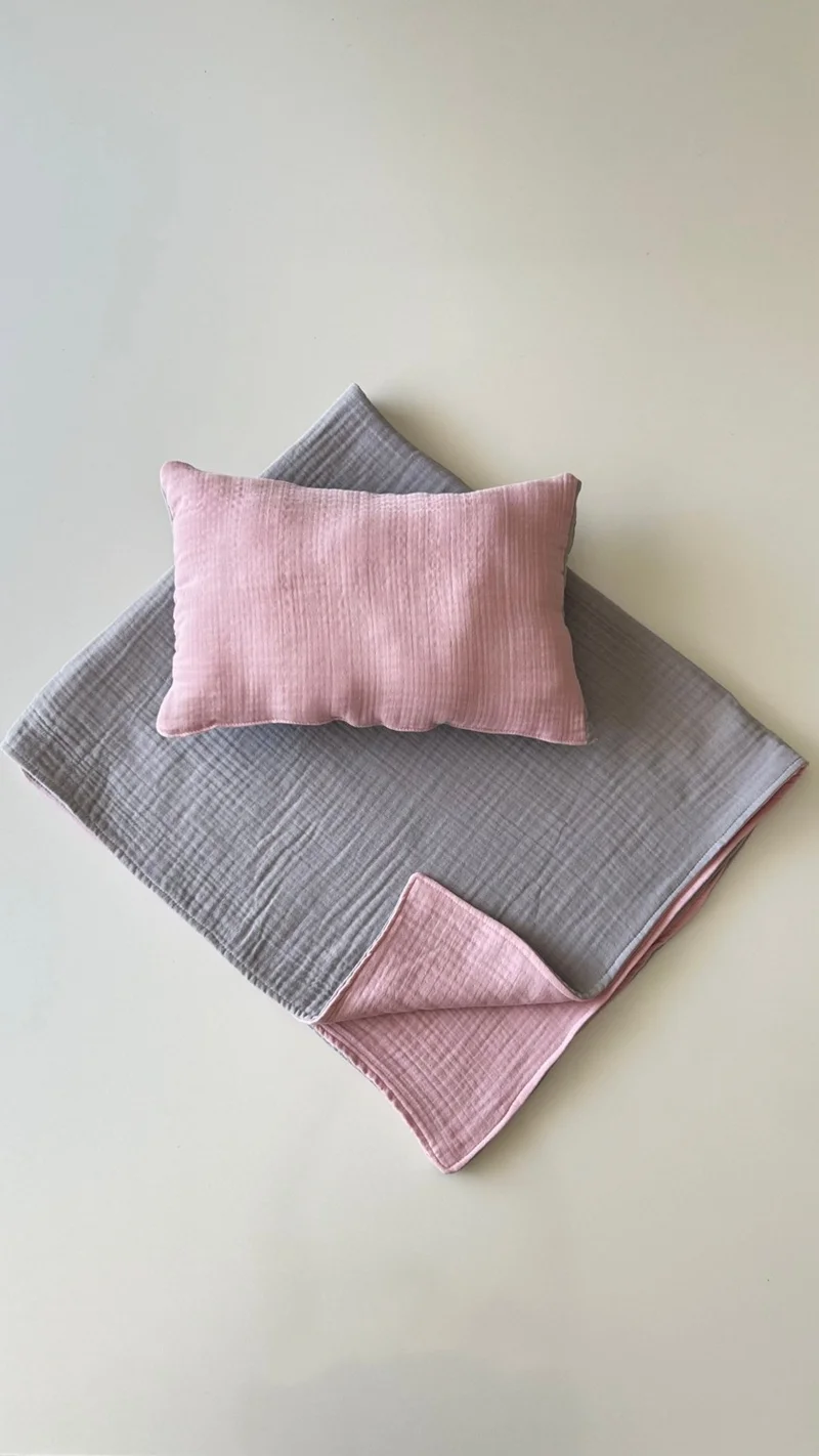 Giz Giyim Giz Clothing Double-Sided 8-Ply Muslin Baby Blanket and Pillow Set, 100% Cotton, Winter, Breathable