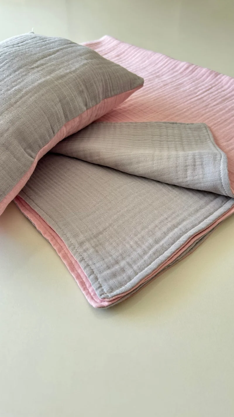 Giz Giyim Giz Clothing Double-Sided 8-Ply Muslin Baby Blanket and Pillow Set, 100% Cotton, Winter, Breathable
