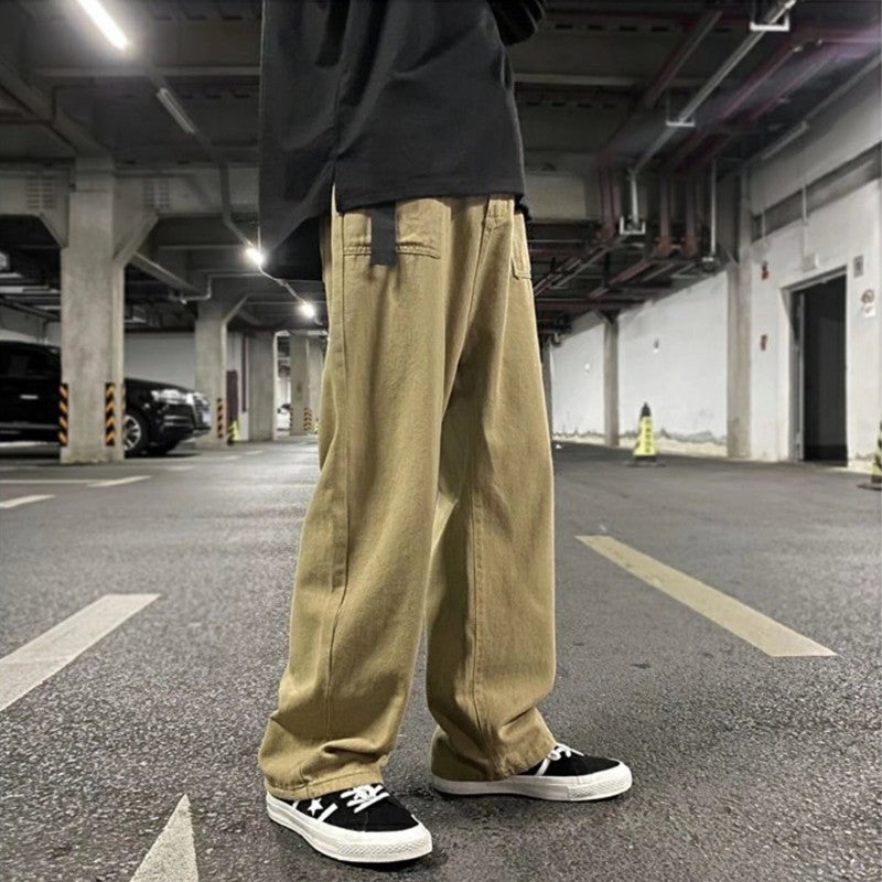 Japanese Loose Denim Jeans Men Casual Wide Leg Pants Grey  - Image 2